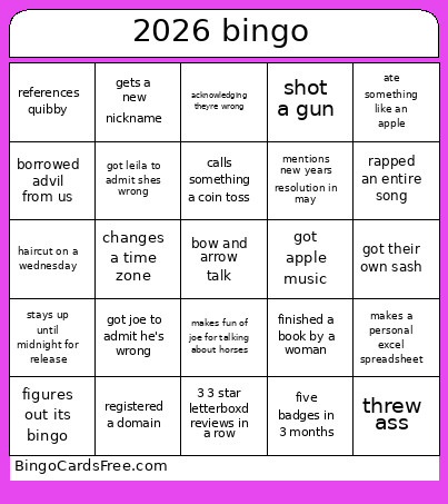 2026 1 Bingo Card