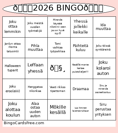 💖2026 💖 Bingo Card