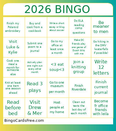 2026 Bingo Card