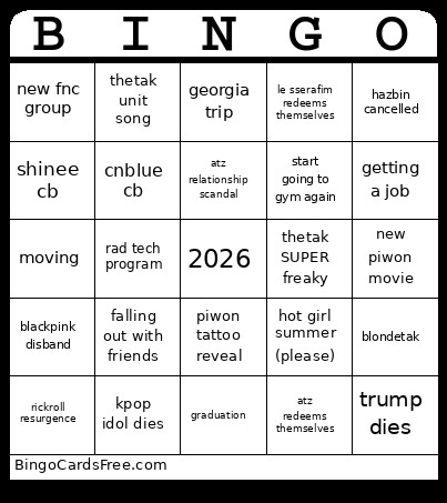 2026 Bingo Card
