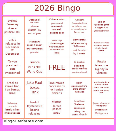 2026 Bingo Card