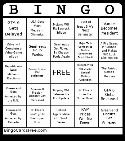 2026 Bingo Card