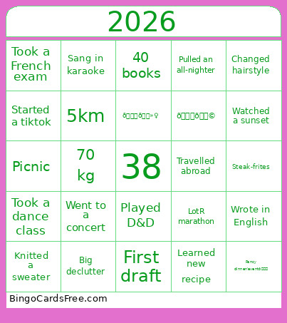 2026 Bingo Card