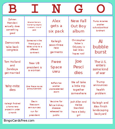 2026 Bingo Card