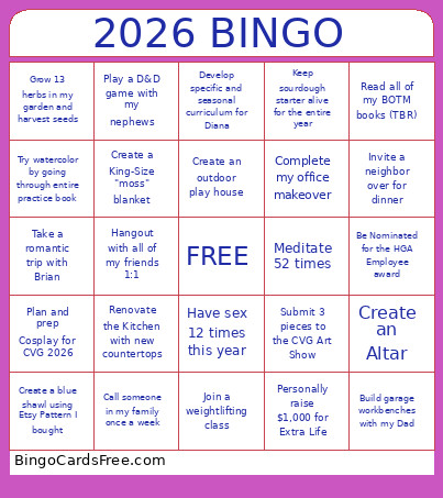 2026 Goals Bingo Card