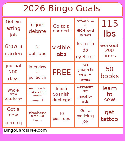 2026 Goals Bingo Card