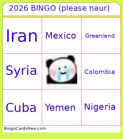 2026 (please Naur) Bingo Card