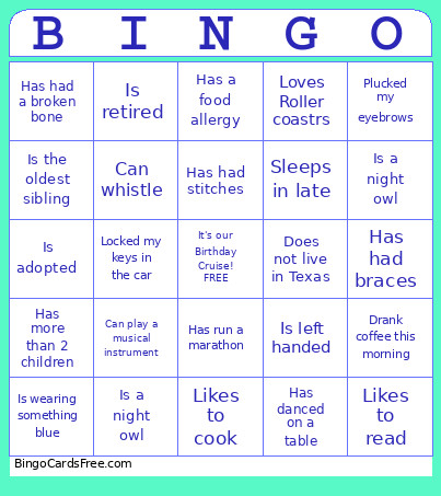 2026 Birthday Cruise Bingo Card