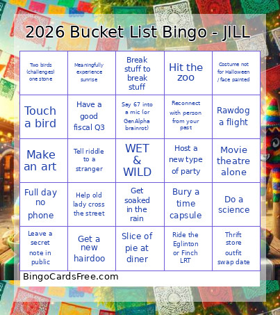 2026 Bucket List - JILL Bingo Card