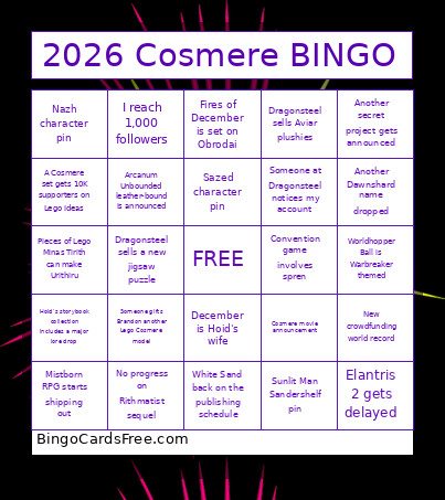 2026 Cosmere Bingo Card