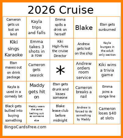 2026 Cruise Bingo Card