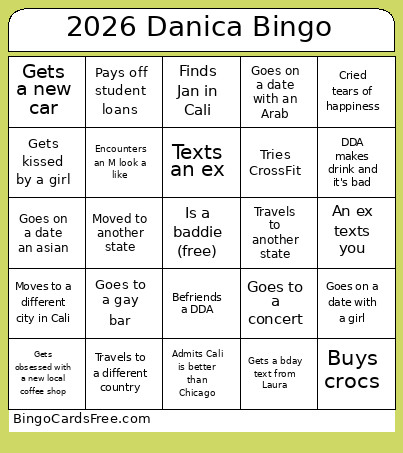 2026 Danica Bingo Card