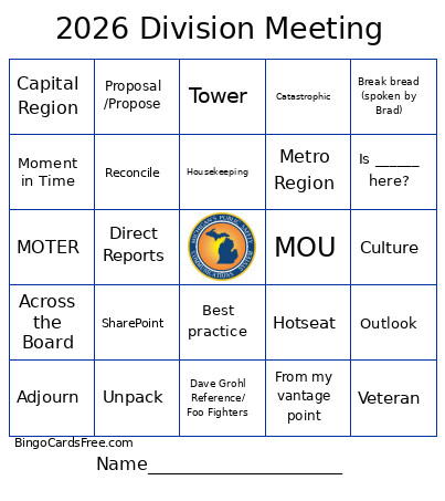 2026 Division Meeting Bingo Card