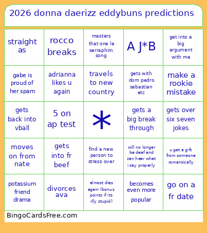 2026 Donna Daerizz Eddybuns Predictions Bingo Card