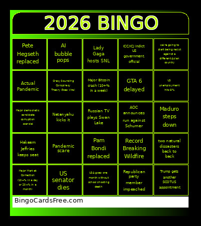 2026 Event Prediction Bingo Card