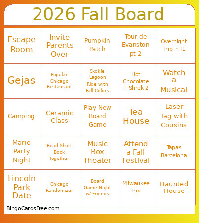 2026 Fall Board Bingo Card