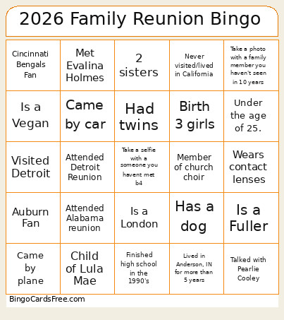 2026 Family Reunion Bingo Card