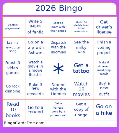 2026 Fun Bingo Card