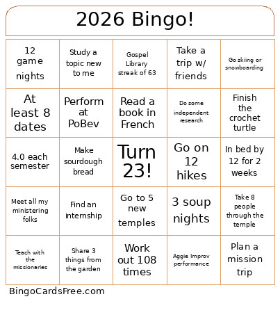 2026 Goal Bingo Card