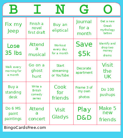 2026 Goals Bingo Card 2