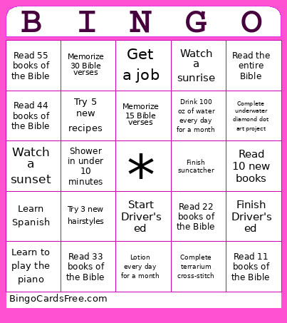 2026 Goals Bingo Card