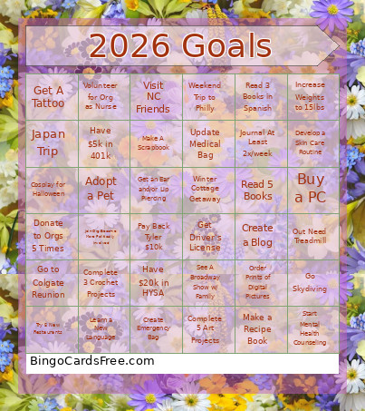 2026 Goals Bingo Card