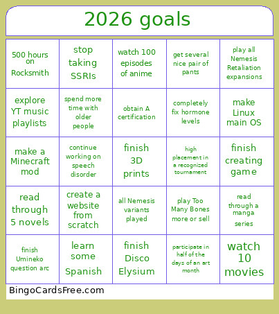 2026 Goals Bingo Card
