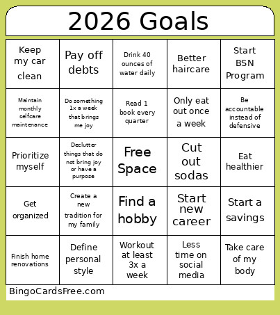 2026 Goals Bingo Card