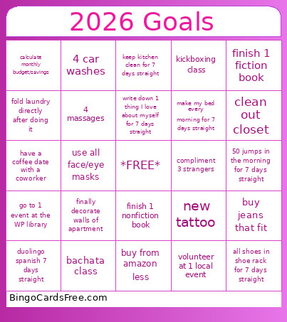2026 Goals Bingo Card 2