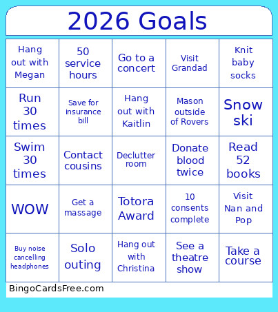 2026 Goals Bingo Card