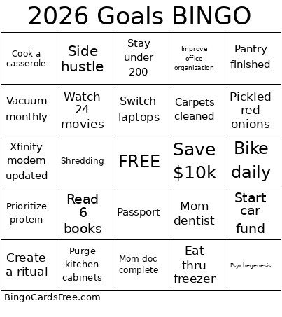 2026 Goals Bingo Card