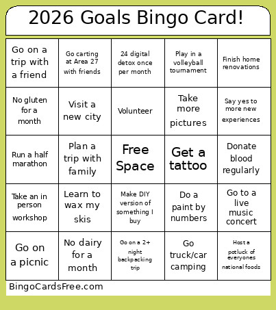 2026 Goals ! Bingo Card