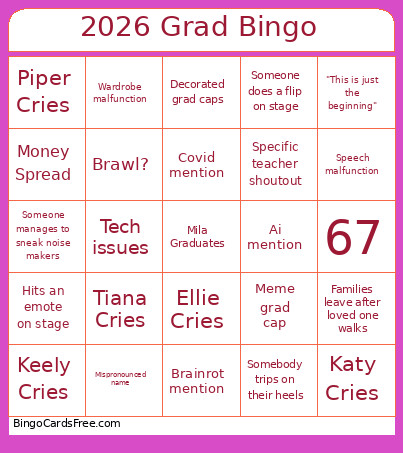 2026 Grad Bingo Card