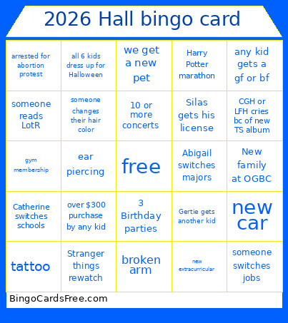 2026 Hall Bingo Card