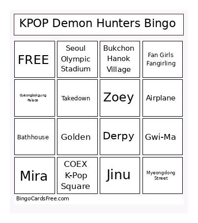 2026 - KPOP Demon Hunters V1 Bingo Card