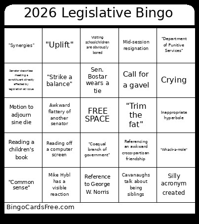 2026 Legislative Bingo Card