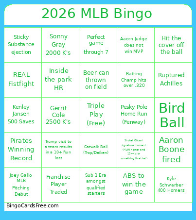 2026 MLB Bingo Card