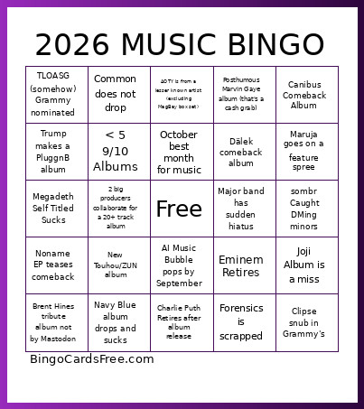 2026 Music Bingo Card