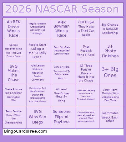 2026 NASCAR Season Bingo Card