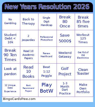 2026 New Years Resolutions Bingo Card