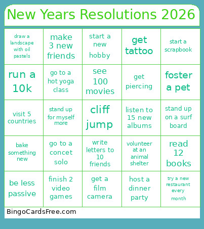 2026 New Years Resolutions Bingo Card