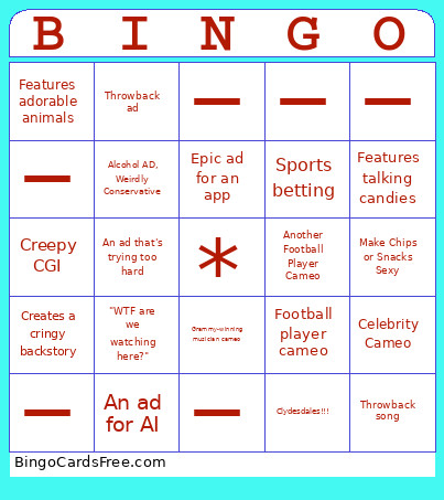 2026 NFL Ad Bingo Card