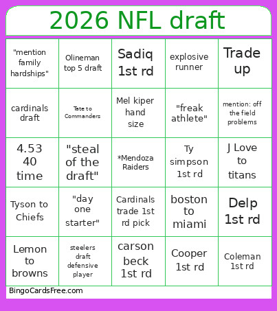 2026 NFL Draft Bingo Card 2