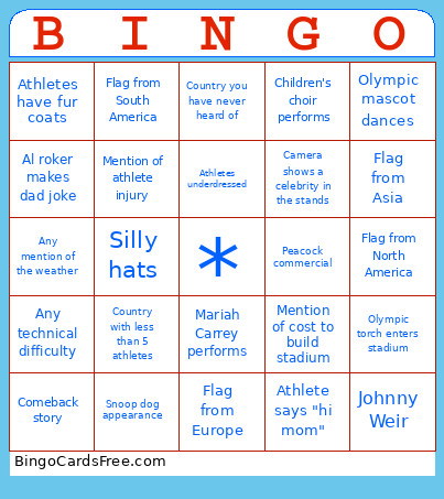 2026 Olympic Opening Ceremony Bingo Card