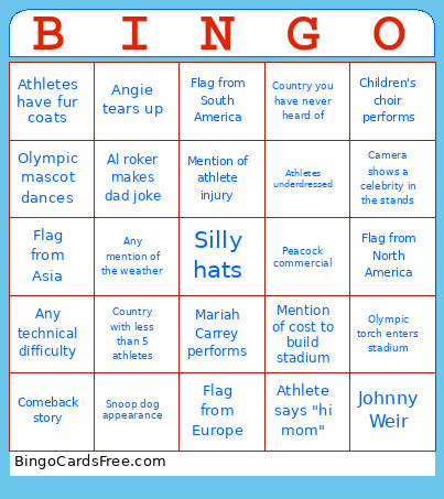 2026 Olympics Bingo Card