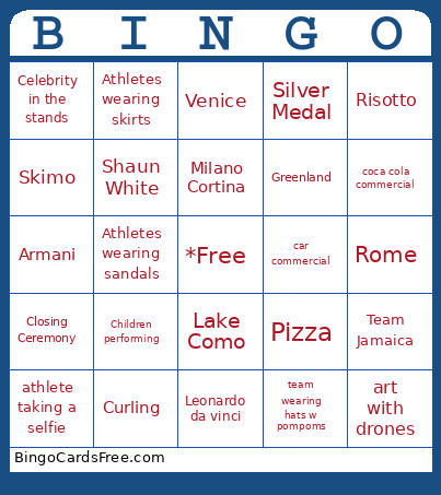 2026 Opening Ceremonies Bingo Card