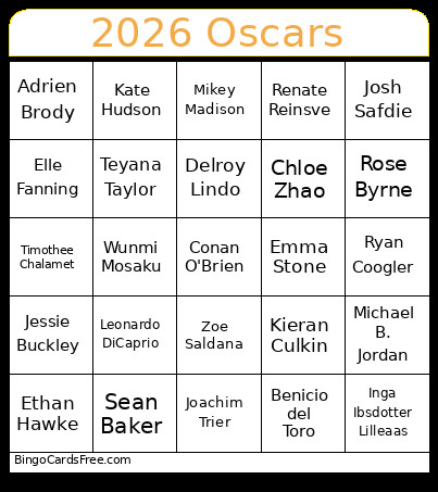 2026 Oscars Bingo Card