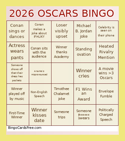 2026 Oscars Bingo Card