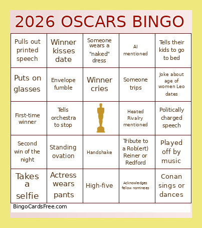 2026 OSCARS Bingo Card 2