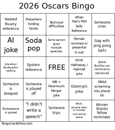2026 Oscars Bingo Card